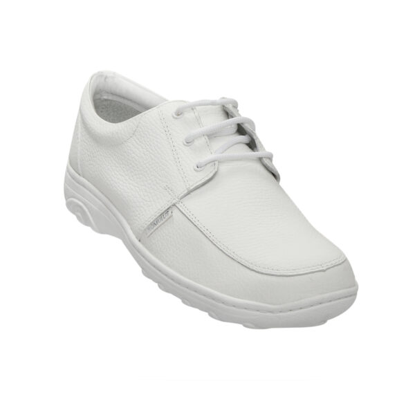 Calzado Rómulo - Zapato Cuero Softy Sanitario Cruz Verde Suela Poliuretano 9229-Bco